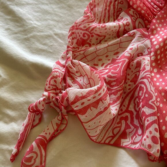 Kaelyn Max Dress Size L Peach & Cream Sequence Summer Peepholes Chest & Sleeves - Picture 6 of 16